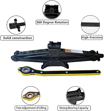 Portable 2 Ton (4409 lbs) Car Scissor Jack Kit for Emergency Tire Change, Includes Ratcheting Handle and Drill Adapter, Compatible with Most Cars, SUVs and Sedans