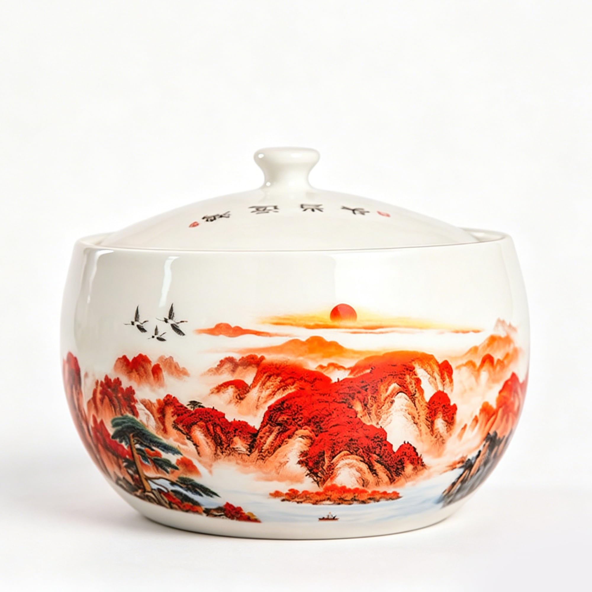 MMleYN Ceramic Rice Jar Ginger Jar With Lid Chinese Decorative Airtight Rice Bucket Treasure Bowl Grain Dispenser Household Rice Cylinder For Wealth & Good Fortune(C,1.5kg)