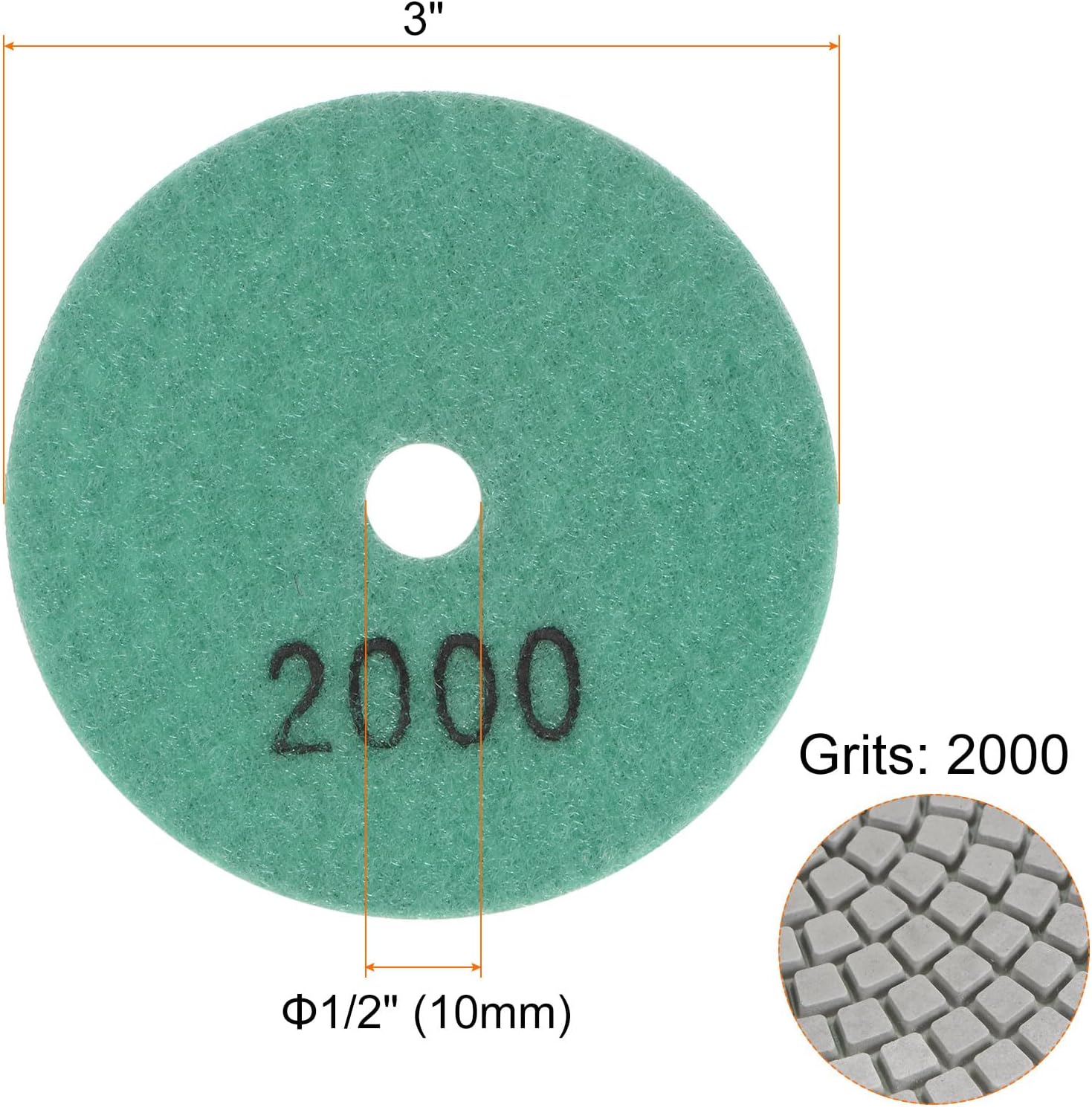 HARFINGTON 5pcs Diamond Polishing Pads 3" Grits 2000 Wet/Dry Polish Pad for Stone Concrete Marble Countertop Quartz for Polisher Grinder