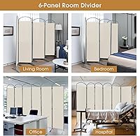 Vista 6 de Giantex Divisor de habitación plegable de 6 paneles de 6.2 pies, color blanco, pantalla de privacidad de tela plegable independiente de 130 pulgadas