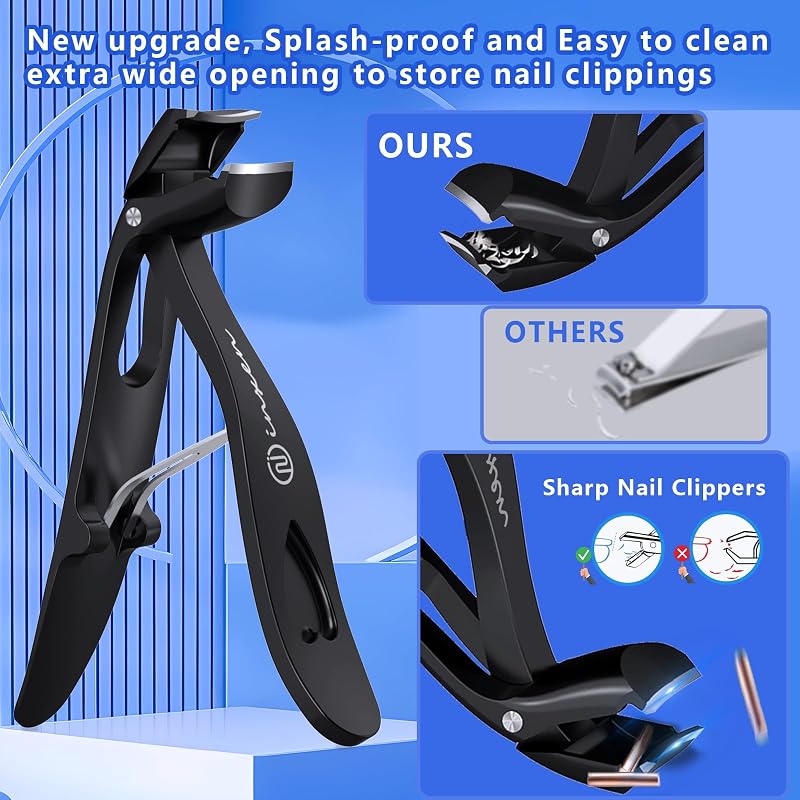 INXEN Ergonomikus Körömvágó Szett Időseknek - 3 Darabos Vastag Lábköröm Vágó Széles Nyílással és Gyűjtőtartállyal
