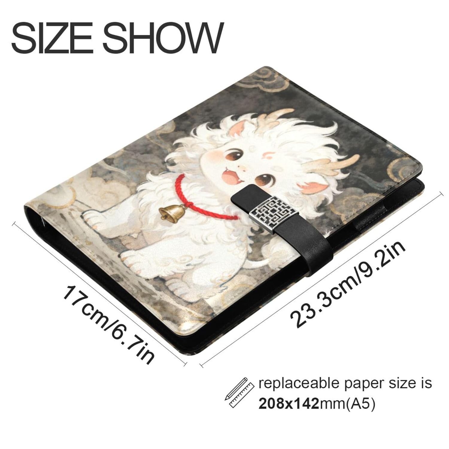 tplaotee Cute Mythical Beasts Of Ancient Chinese Mythology leather lined journal notebook portable college ruled spiral for travelling 6.7x9.2