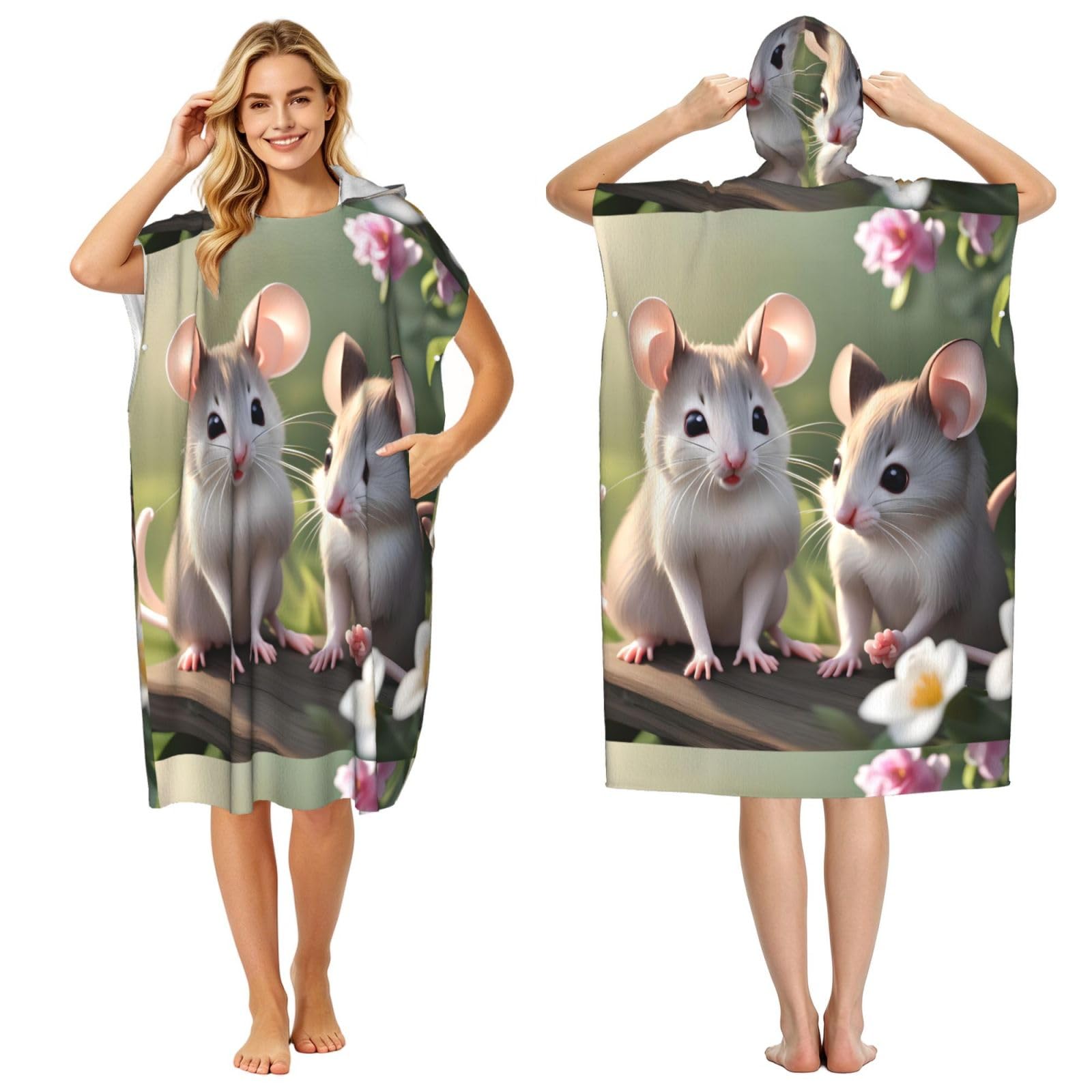WSSYYBFMouse in Love Adult hooded beach towel Oversized with Hood for Absorbent Quick Dry