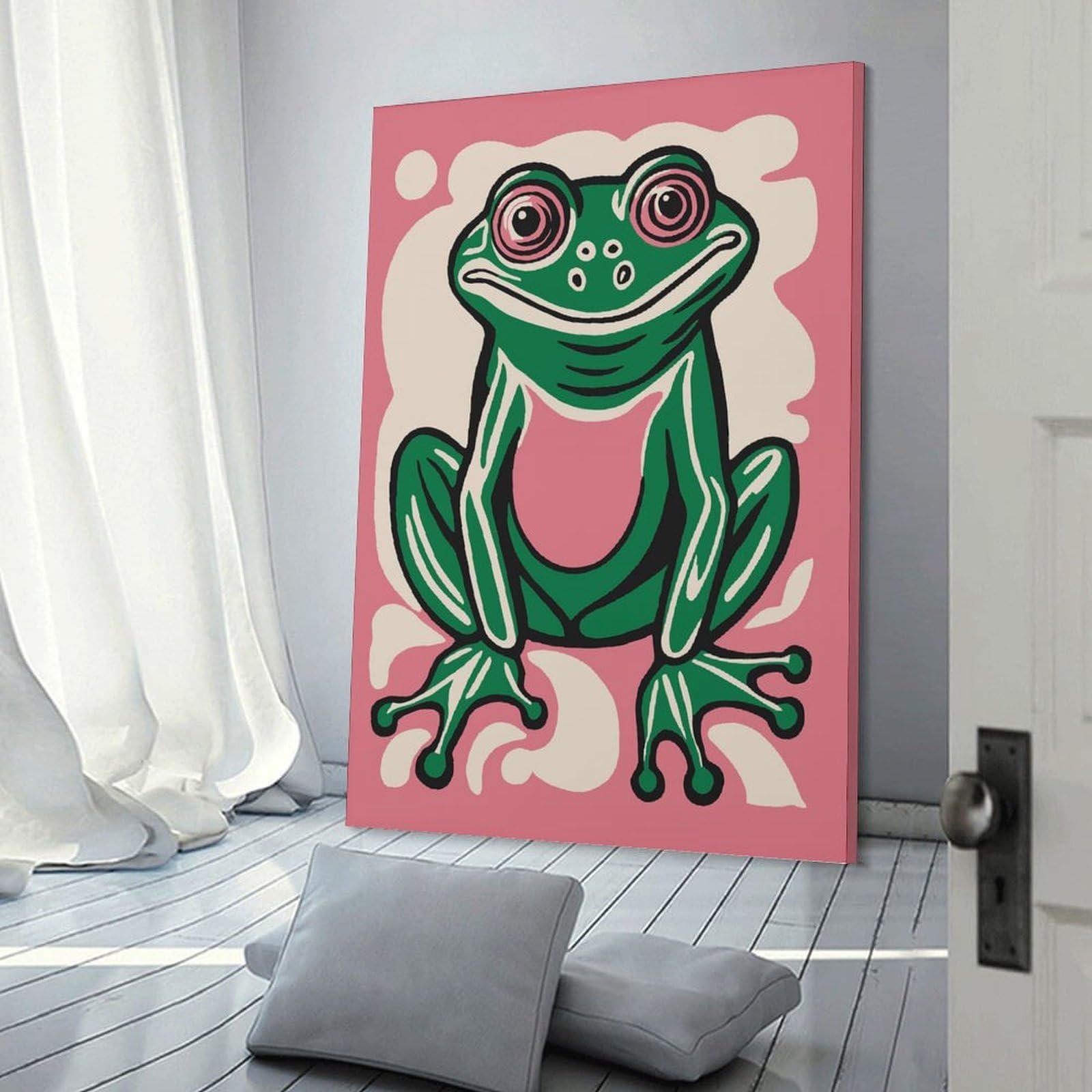 Junmoney Decorative Canvas Print Pink Retro Frog, 20x30inch(50x75cm), for New Homes, Bedrooms Or Workspaces, A Wall Art Gift for Fresh Interiors