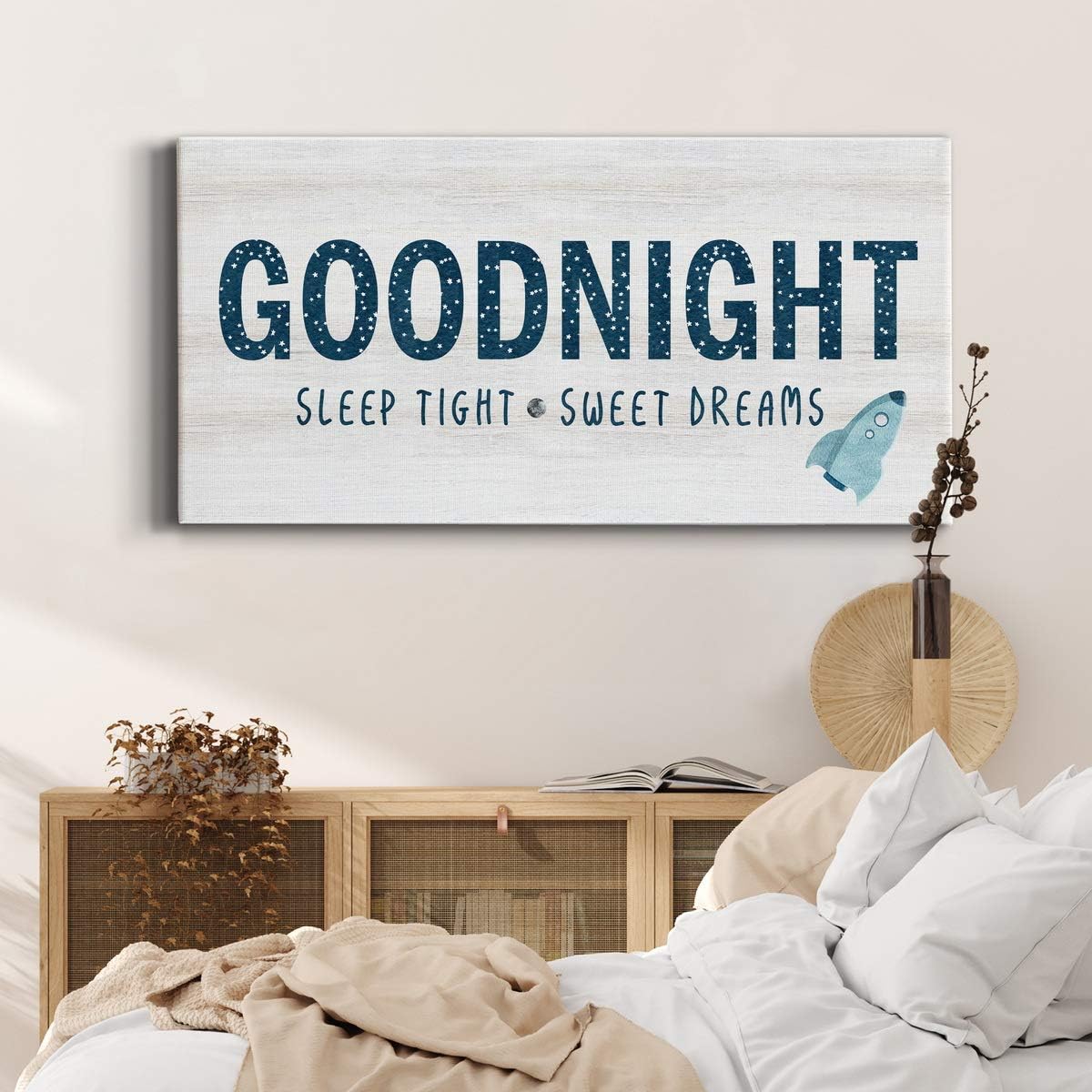 Renditions Gallery Floral Wall Art, Wall Décor Canvas, Classic, Geometric, Abstract, Cape Cod Style, & Country Chic, Ready to Hang - Sleep Tight Sweet Dreams 12X24
