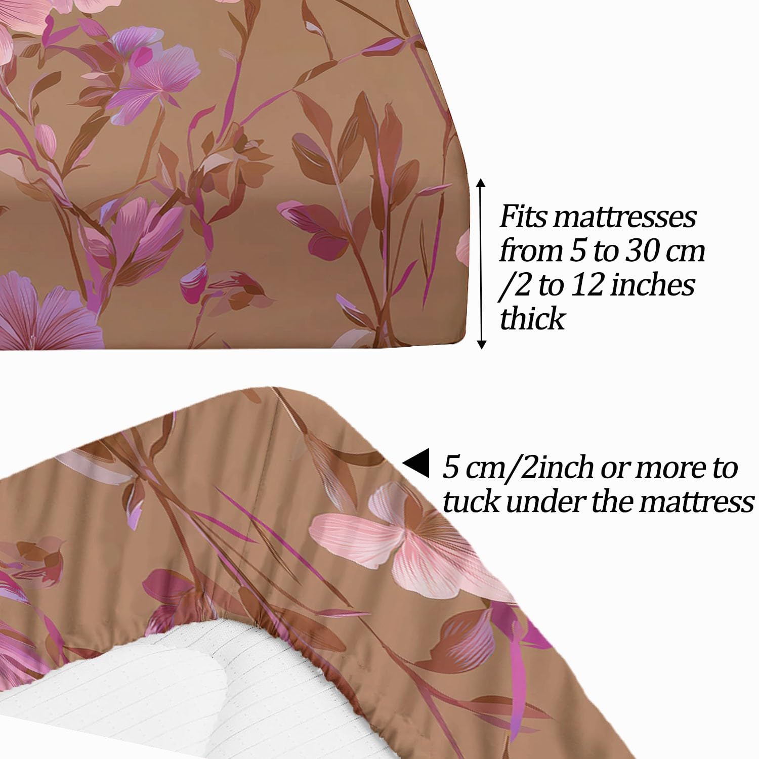 Oddychające prześcieradło z gumką 90 x 190 cm Oniryczna elegancja kwiatowa z gumką Prześcieradło z gumką z miękkiej mikrofibry, antypoślizgowe, odporne na zmarszczki, komplet pościeli, różowe