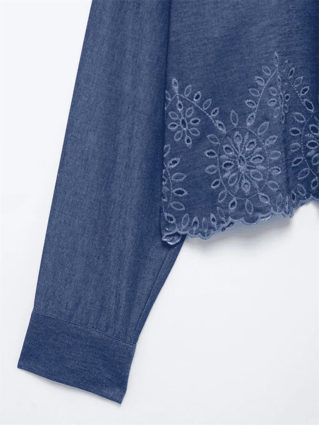 Women's Hollow Embroidery Lapel Solid Color Shirt