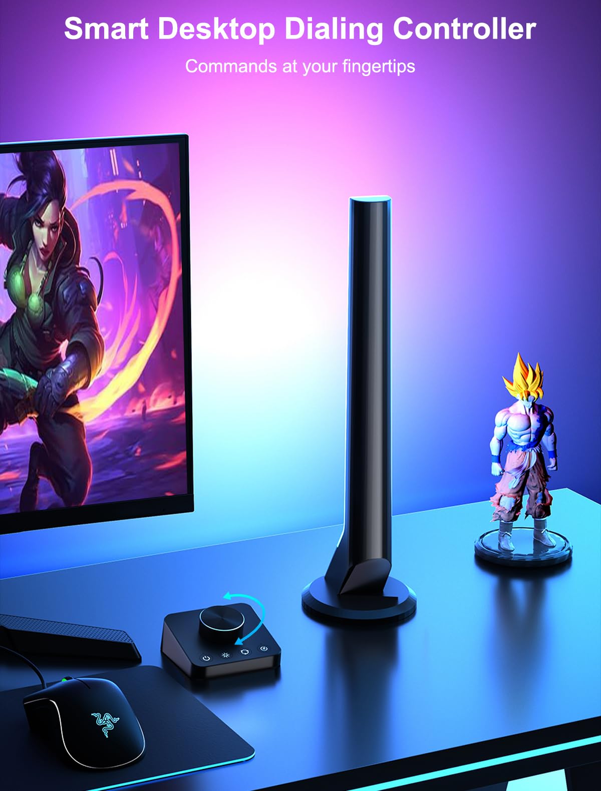 Gaming LED Lightbar mit Desktop-Controller, Smart Gaming Lampe Zimmer Deko Funktioniert mit Alexa Google Assistant, RGBIC TV LED Hintergrundbeleuchtung App-Steuerung Musiksync für TV Tisch Geschenke