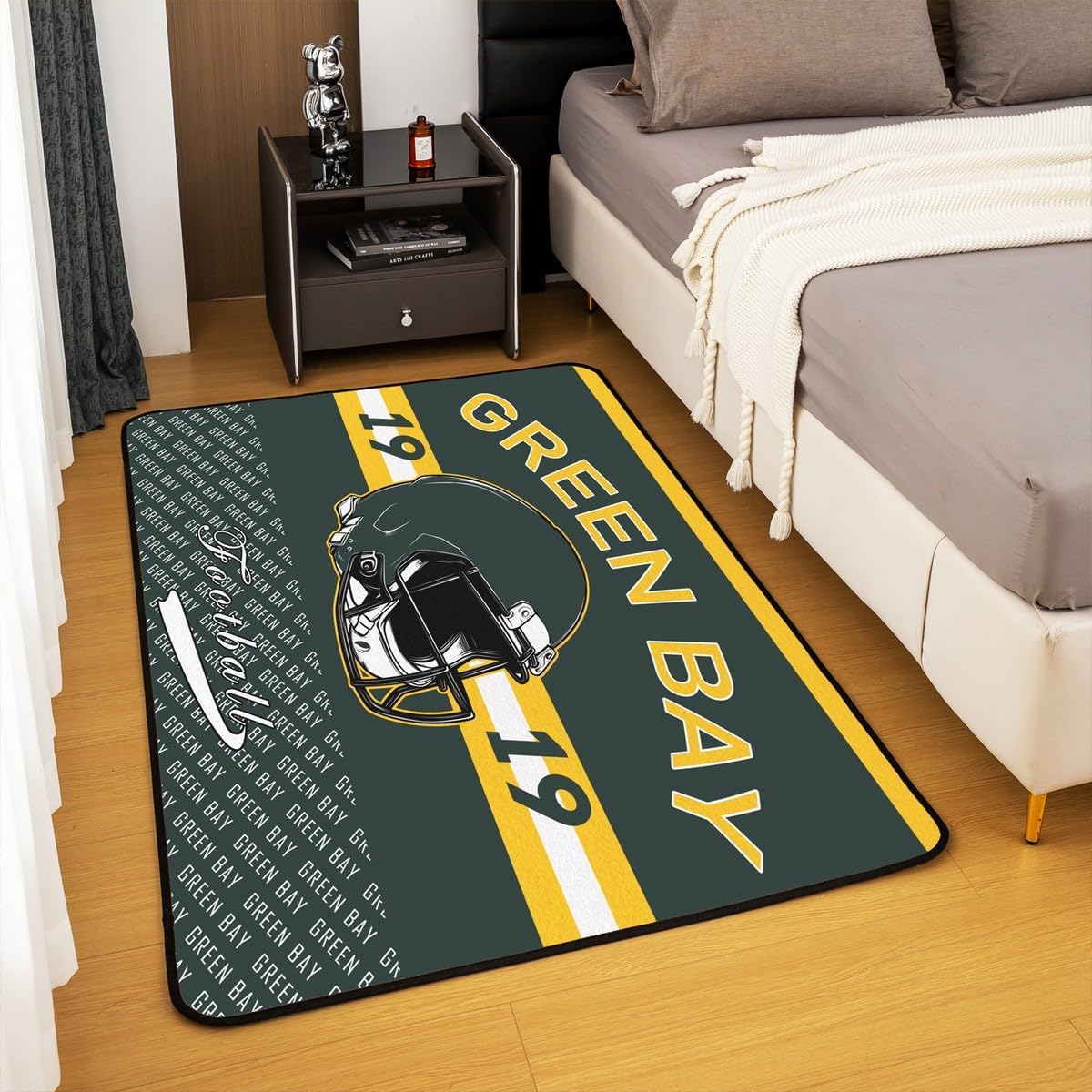 Feelyou Football Area Rug 5x7 for Bedroom Green Bay Living Room Rugs Soft Non-Slip Football City Decor Carpet Sports Games Indoor Floor Mat for Home, Dining Room