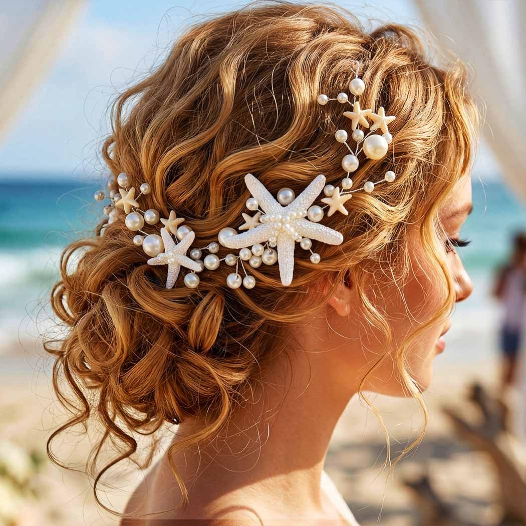 Catery Starfish Mermaid Headband Pearl Wedding Hair Vine Mermaid Hair Accessories for Women and Brides image 3