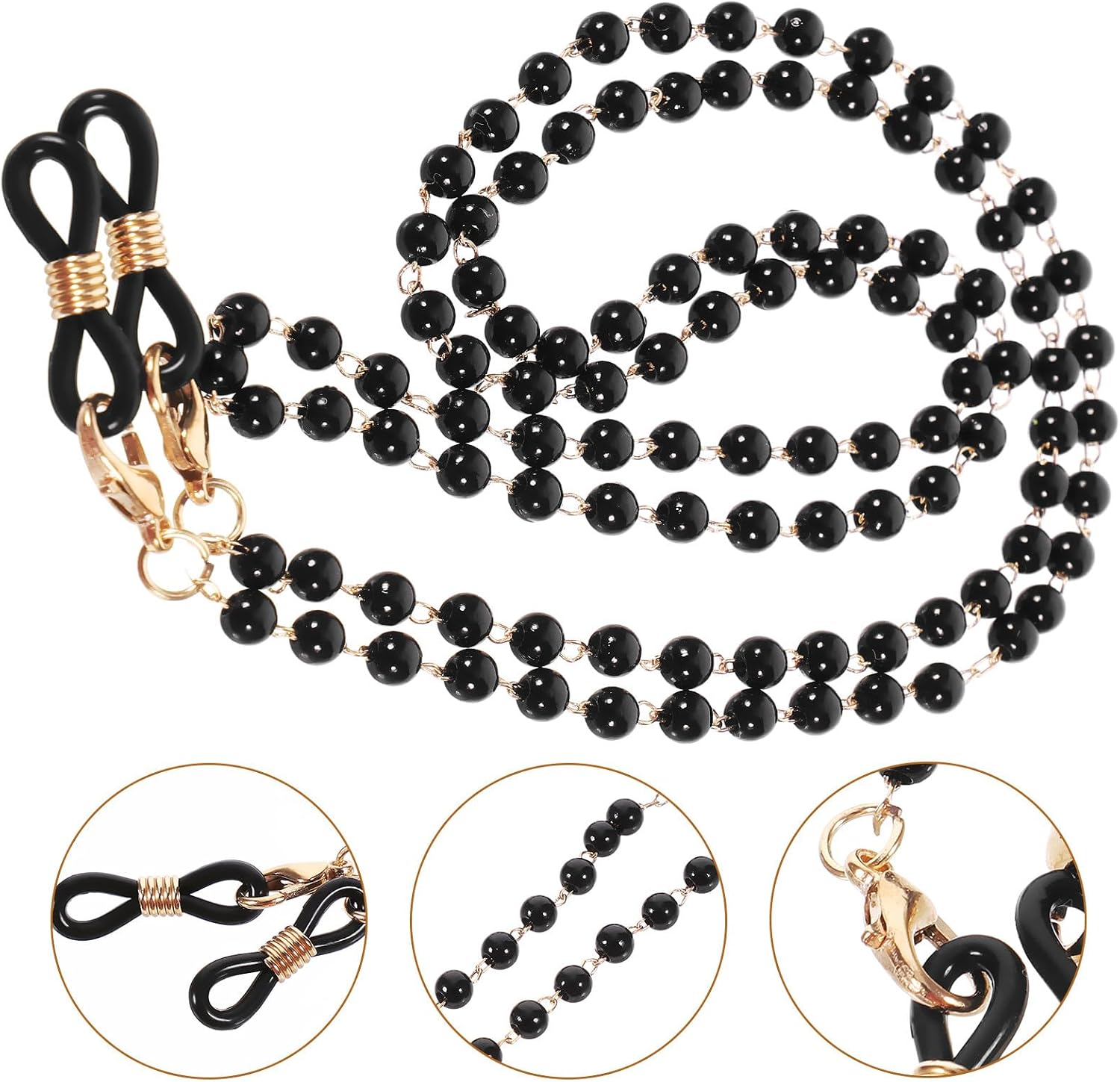 Copper Metal Sports Eyeglasses Chain with Black Electroplated Finish, Anti-lost Outdoor Eyewear Rope and Convenient Mask Hanging Lanyard for Women and Men