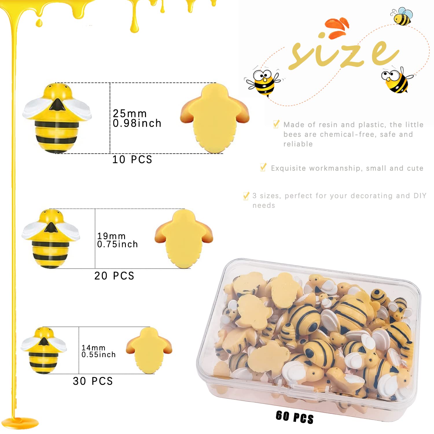 30 Kleine Harz-Bienen – Mini-Deko-Figuren In Zitronengelb, Mit Flacher Rückseite Für Basteln & Party