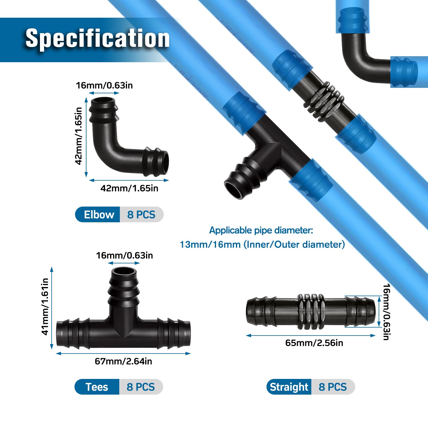 VooGenzek 24 PCS 16mm Garden Barbed Connector, Plastic Drip Irrigation Hose Connector, Barb Drip Pipe Connector - Image 2