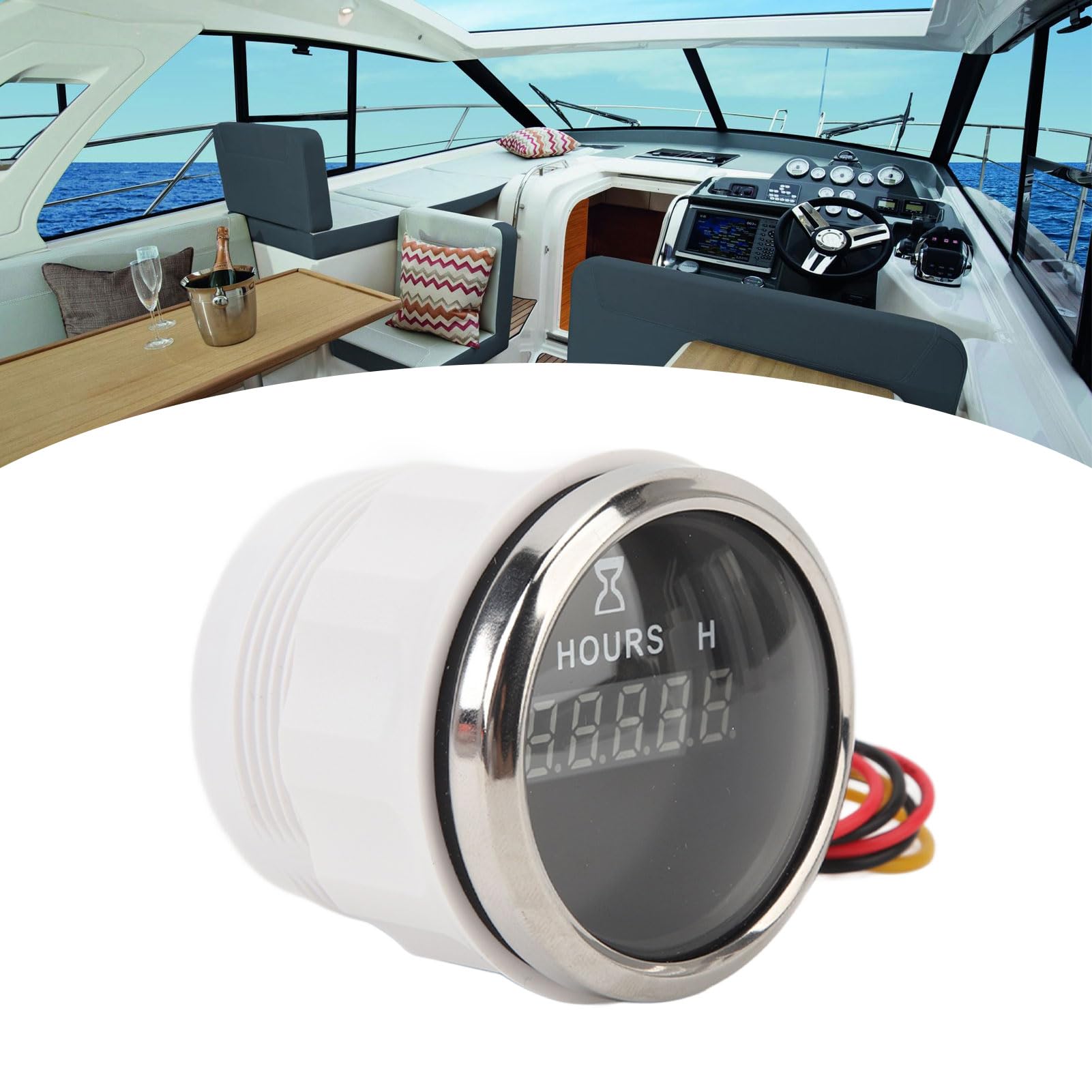 Contaore Digitale Rotondo per Barche DC 9V 52MM Contaore Rotondo ad Alta Precisione per Camper Yacht Barche (Lunetta Argentata con quadrante Nero)