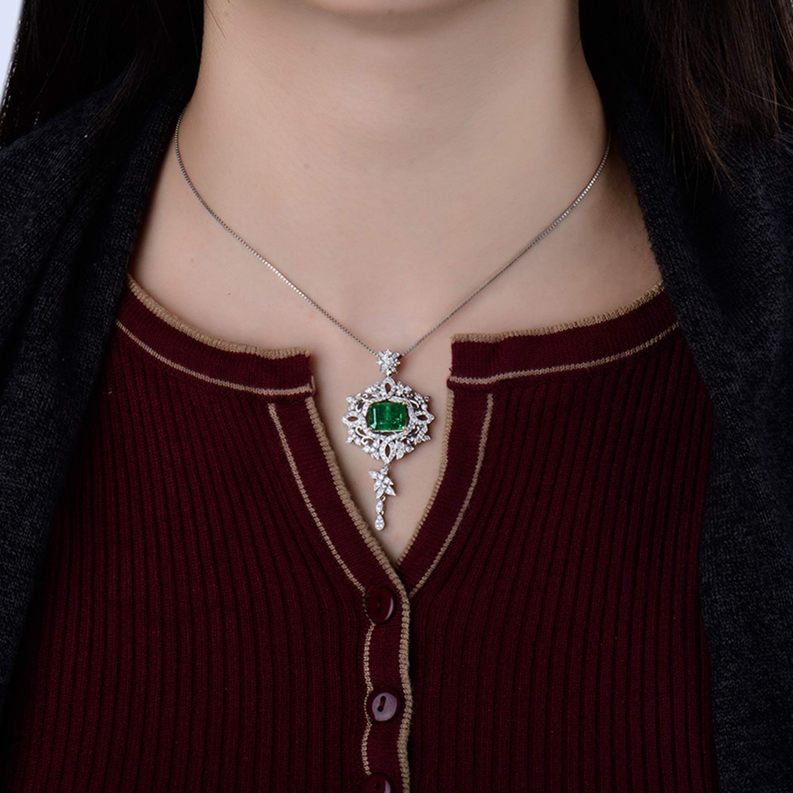 Collar con Colgante, Borla de Flores con Esmeralda creada en Laboratorio de 3 Quilates, Oro de 18 Quilates/Plata de Ley 925, Collares con Colgante para Mujeres y niñas, Regalo para el día de la