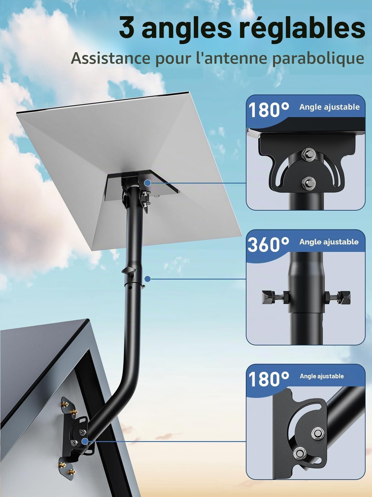 Starlink Gen 3 Mount, Starlink V3 Support réglable à 360°, kit de Montage de mât starlink gen3 avec Adaptateur d'hébergement starlink Gen 3 pour gen3 starlink Internet kit Satellite
