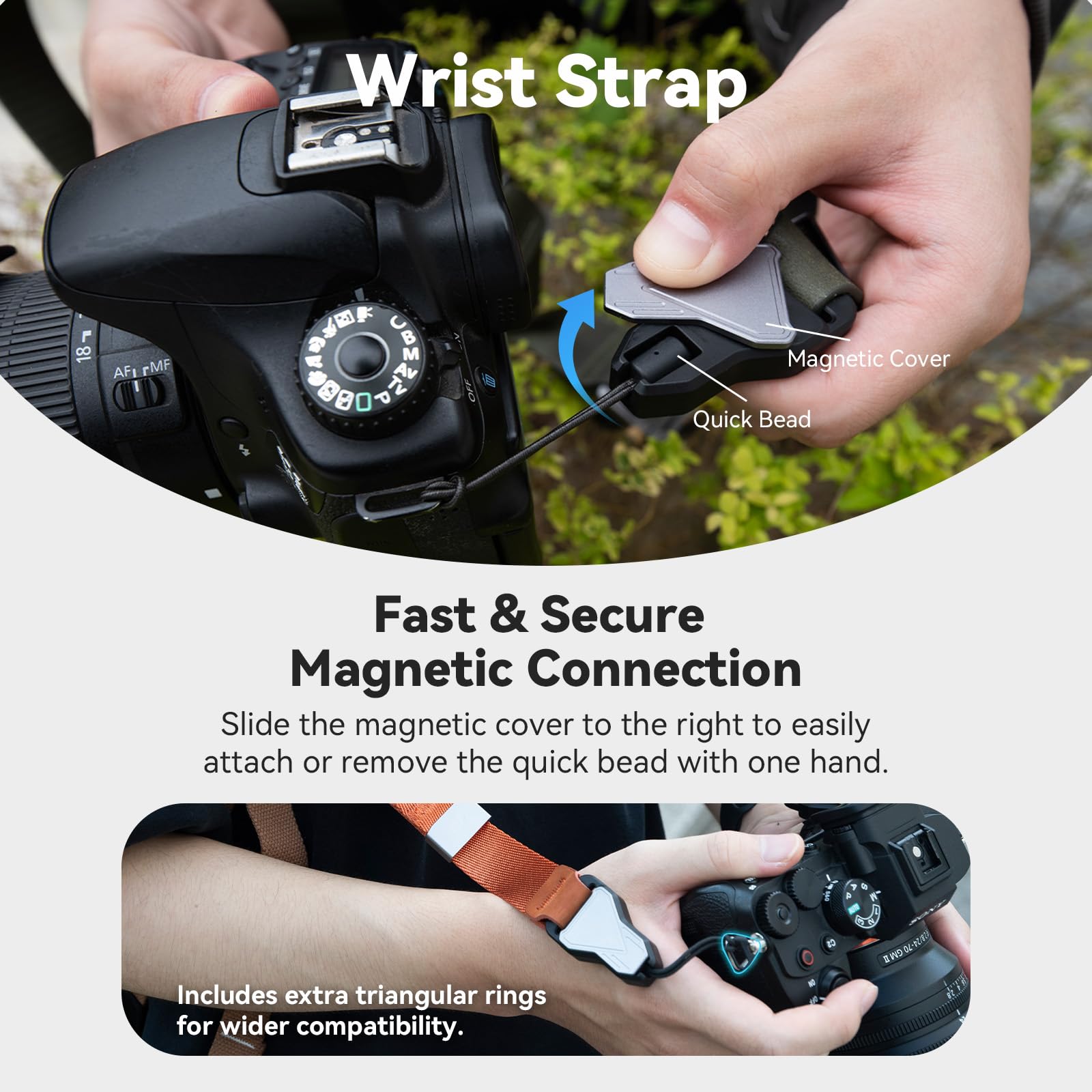Cinghia magnetica 3 in 1 per fotocamera, cinghia da polso per borsa, tracolla a sgancio rapido con connessione rapida magnetica, sistema di trasporto multifunzione per fotocamere e zaini