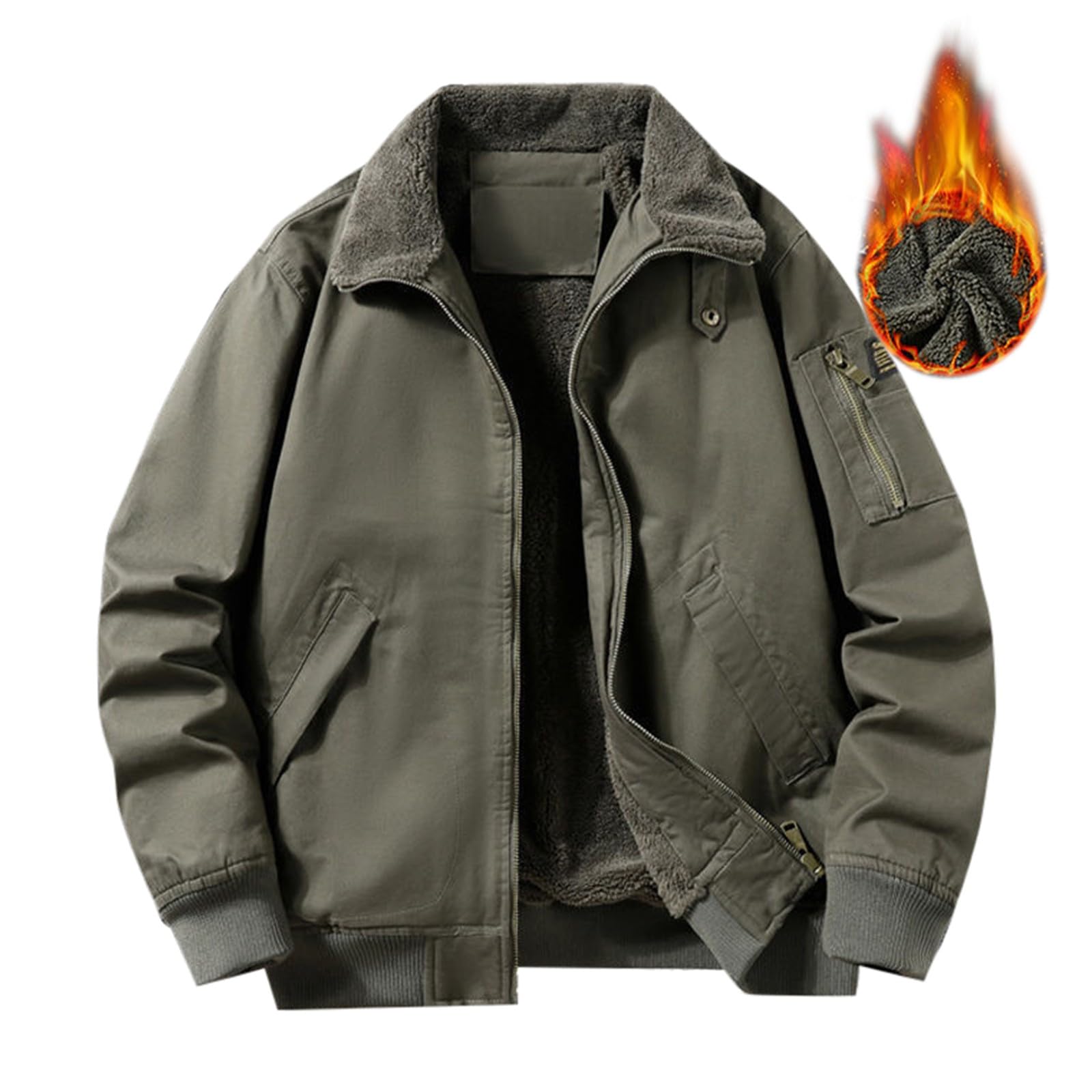 Giacca da uomo foderata in sherpa, giacca termica da uomo, extra calda, a maniche lunghe, felpa spessa, casual, alla moda, con tasche con cerniera, colletto con risvolto, taglie forti, cappotti larghi