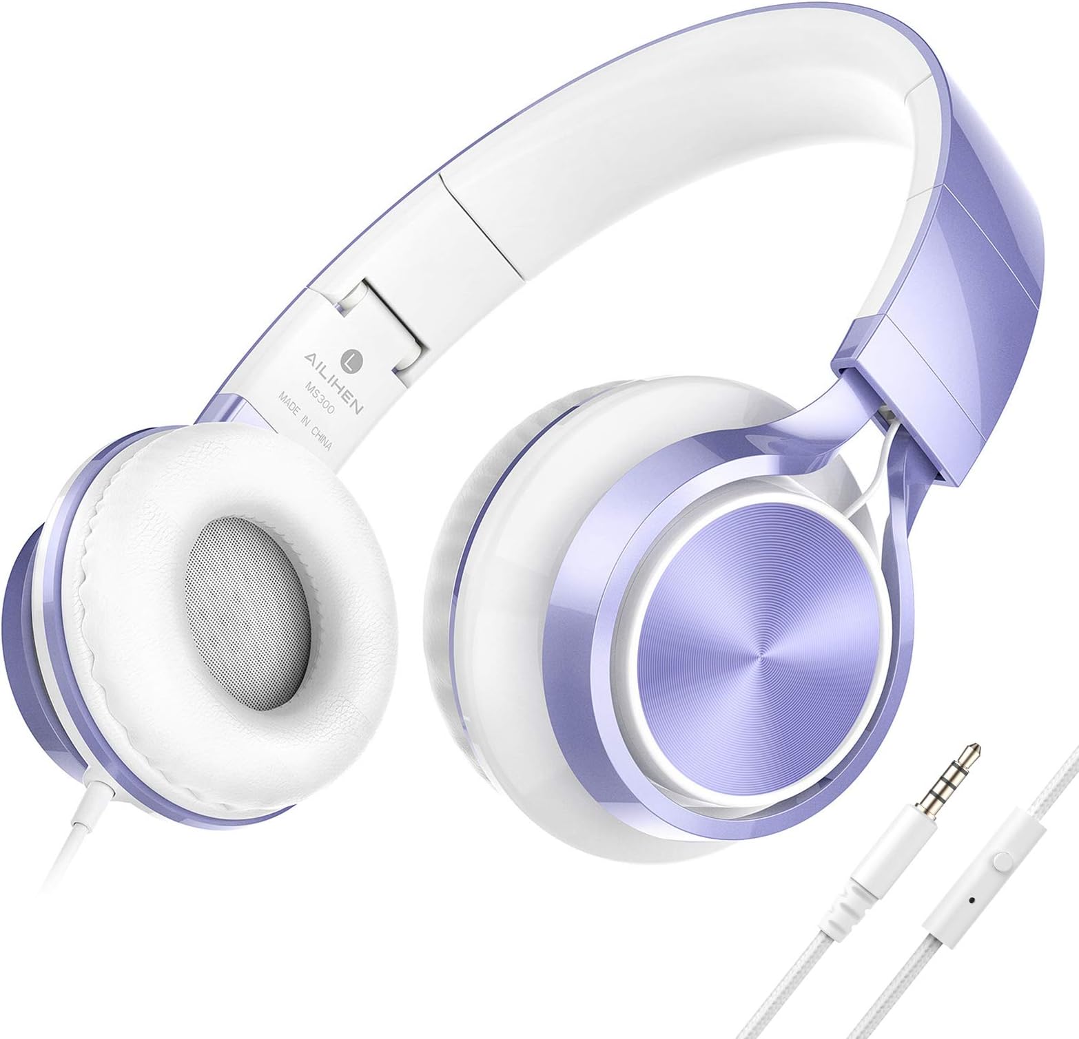 Kids Headphones for School Boys, Headphones with Microphone for Chromebook Laptop Computer Smartphone, 3.5mm Foldable Lightweight Headset for Teen Teenager (Violet)