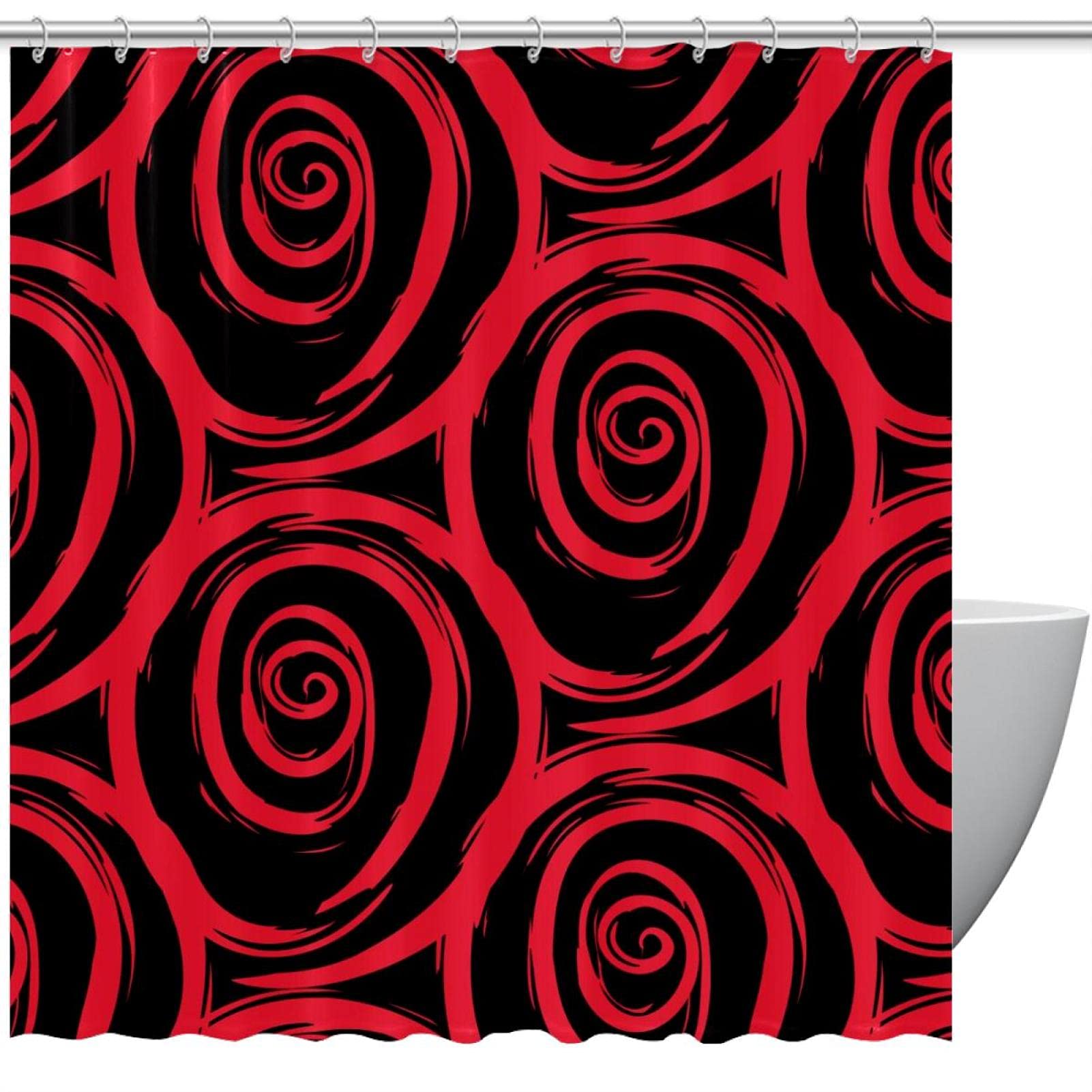 Rideau de douche anti odeur pour baignoire rideau de douche floral rouge et noir 183 x 183