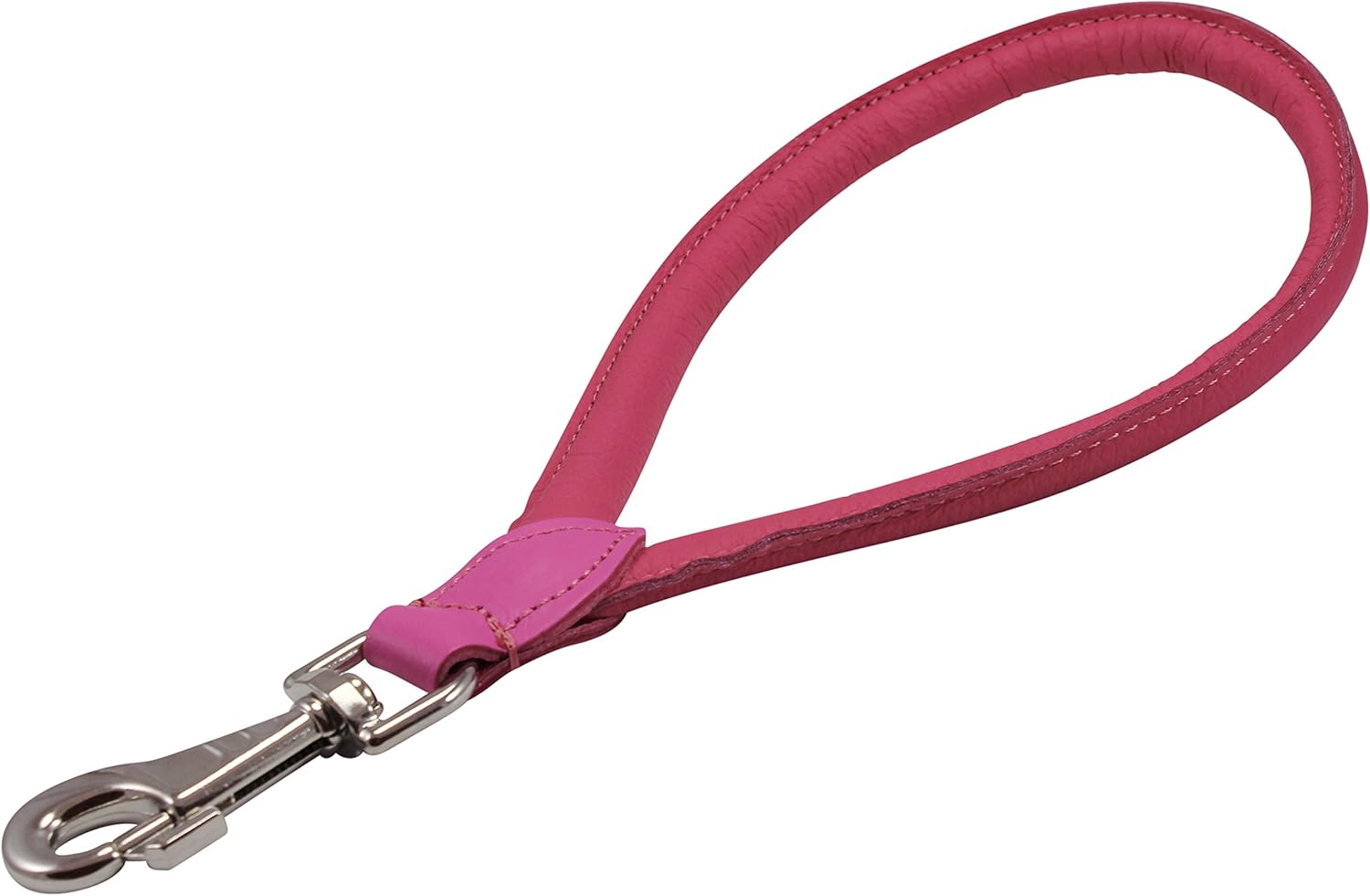Round Genuine Rolled Leather Dog Short Traffic Leash 13" Long 1/2" Diam Lead (Black)