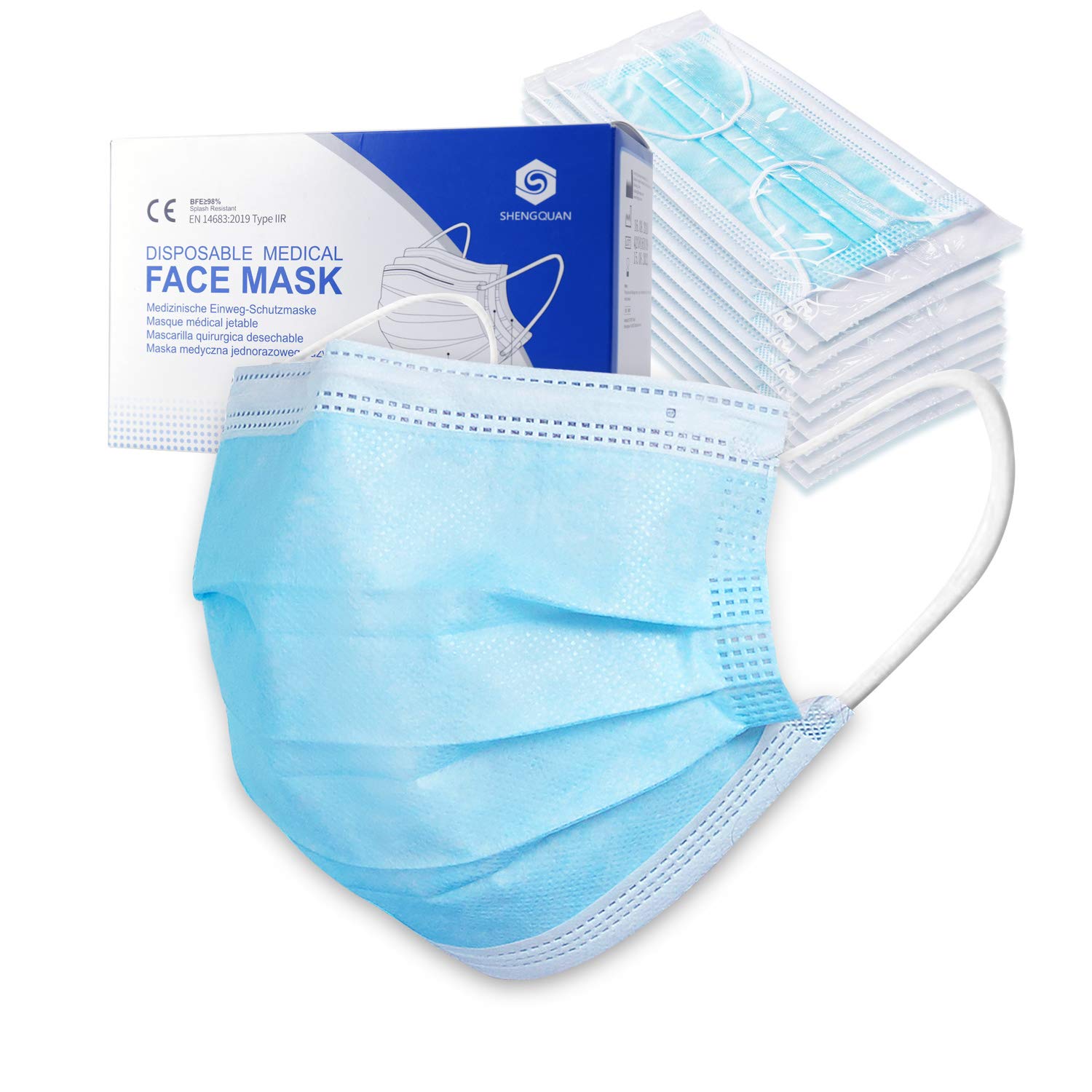 50 PCS Disposable Face Masks, 3-Ply Safety Mask for Indoor/Outdoor, Breathable and Comfortable Face Mask, with Adjustable Elastic Earloop and Nose Clip