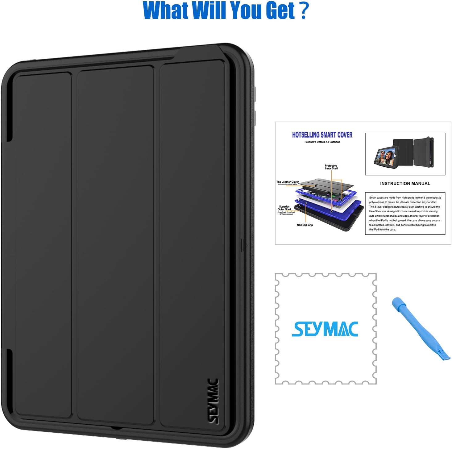 SEYMAC stock Case for iPad 5th/6th Generation, iPad 9.7 Inch 2017/2018 Case Smart Magnetic Auto Sleep Cover Leather with Stand Feature for iPad 2017/2018 Release Model(Black/Black)