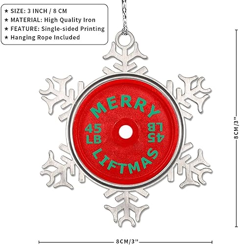 Vista 12 de Plato de pesas con barra para amantes del fitness, adornos de Navidad 2022, adornos de copo de nieve, decoraciones de Navidad para árbol, novedad