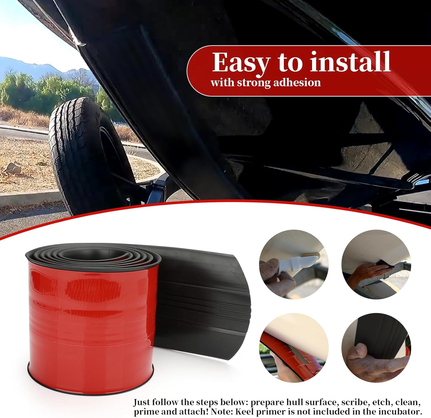 Self-Adhesive DIY Keel Guard for Fiberglass and Specific Aluminum Boats - Boat Keel Protector Hull Guard Protects from Rocks Ramps and Oyster Beds 5 Inches Wide 9.6 Feet Length