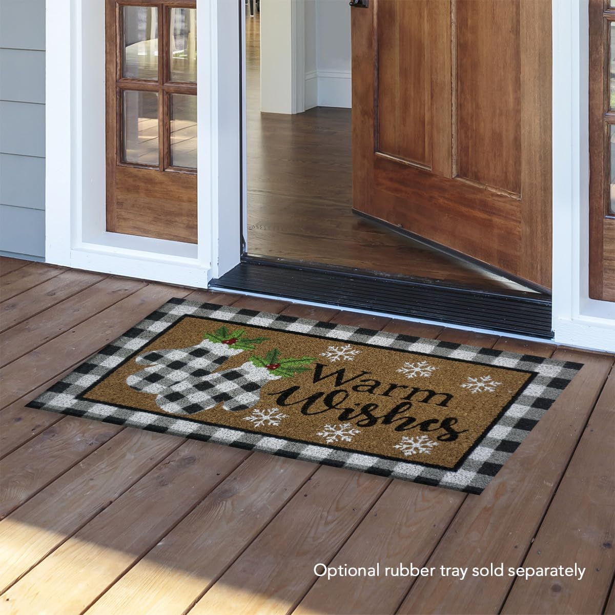 Briarwood Lane Checkered Mittens Winter Natural Fiber Coir Doormat