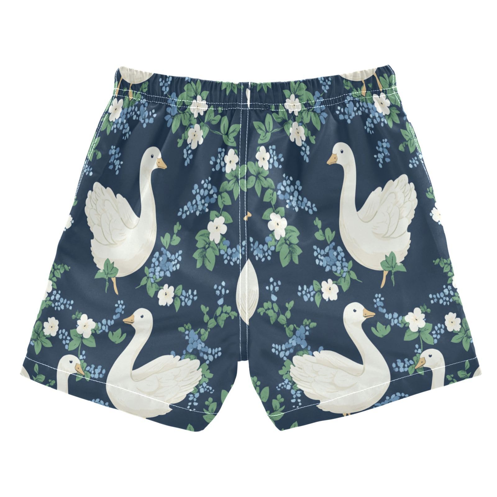 Jucciaco Boys Beach Board Shorts Duck Flower Blue Goose Quick Dry Swim Trunk Swimwear for Kids