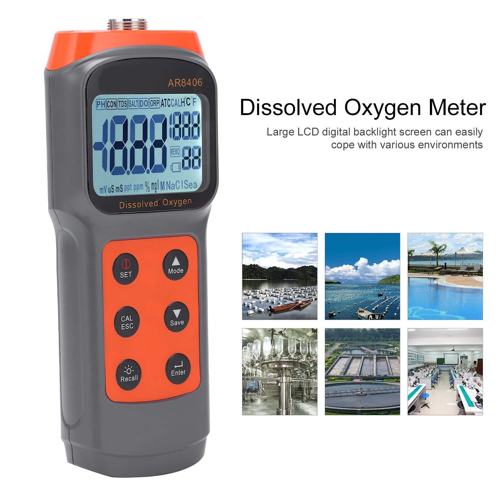AR8406 Medidor de oxígeno disuelto portátil LCD Digital Detector de oxígeno disuelto Probador de Calidad del Agua