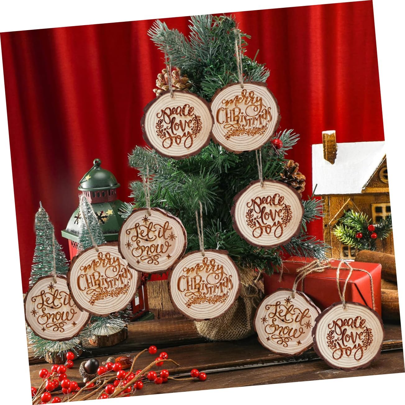 Xmas Wood Animal Pendants Christmas Ornaments for Tree Decoration