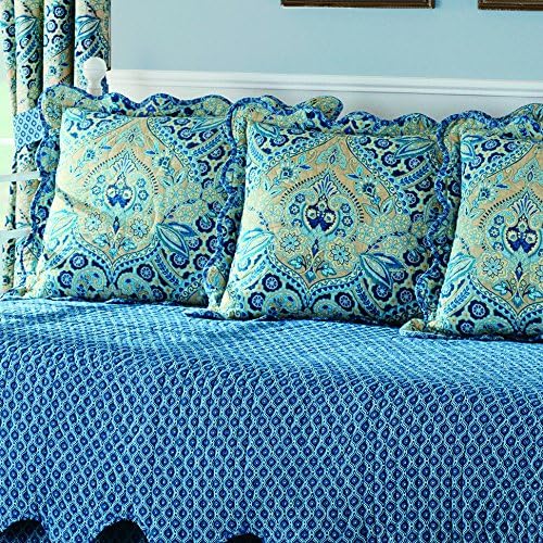 Waverly Moonlit Shadows Modern Farmhouse Medallion 5-Piece Reversible Daybed Quilt Set, 105" x 54", Lapis