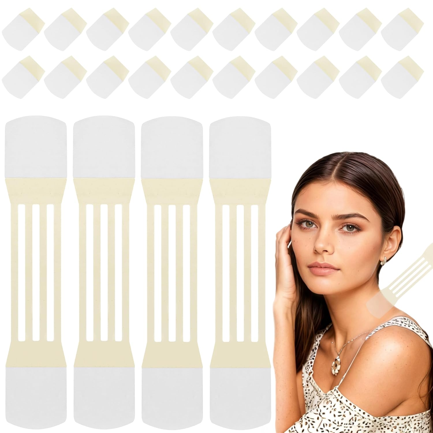 Neck Lift Tape, 20 Pcs Invisible Strips for a Smoother-Looking Neckline, Helps Visibly Sculpt Jawline & Reduce the Appearance of a Double Chin, Unscented, Beige