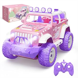 DEERC 女の子向けラジコンカー オフロード ジープ 1/16 スプレー機能 50分走行 2.4GHz 耐衝撃 LEDライト 充電式 DE86-P
