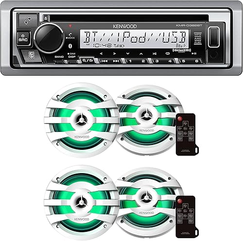 KENWOOD KMR-D382BT Estéreo para automóvil y marino – Din único, audio Bluetooth, CD USB MP3, entrada auxiliar, radio AM FM, resistente a la
