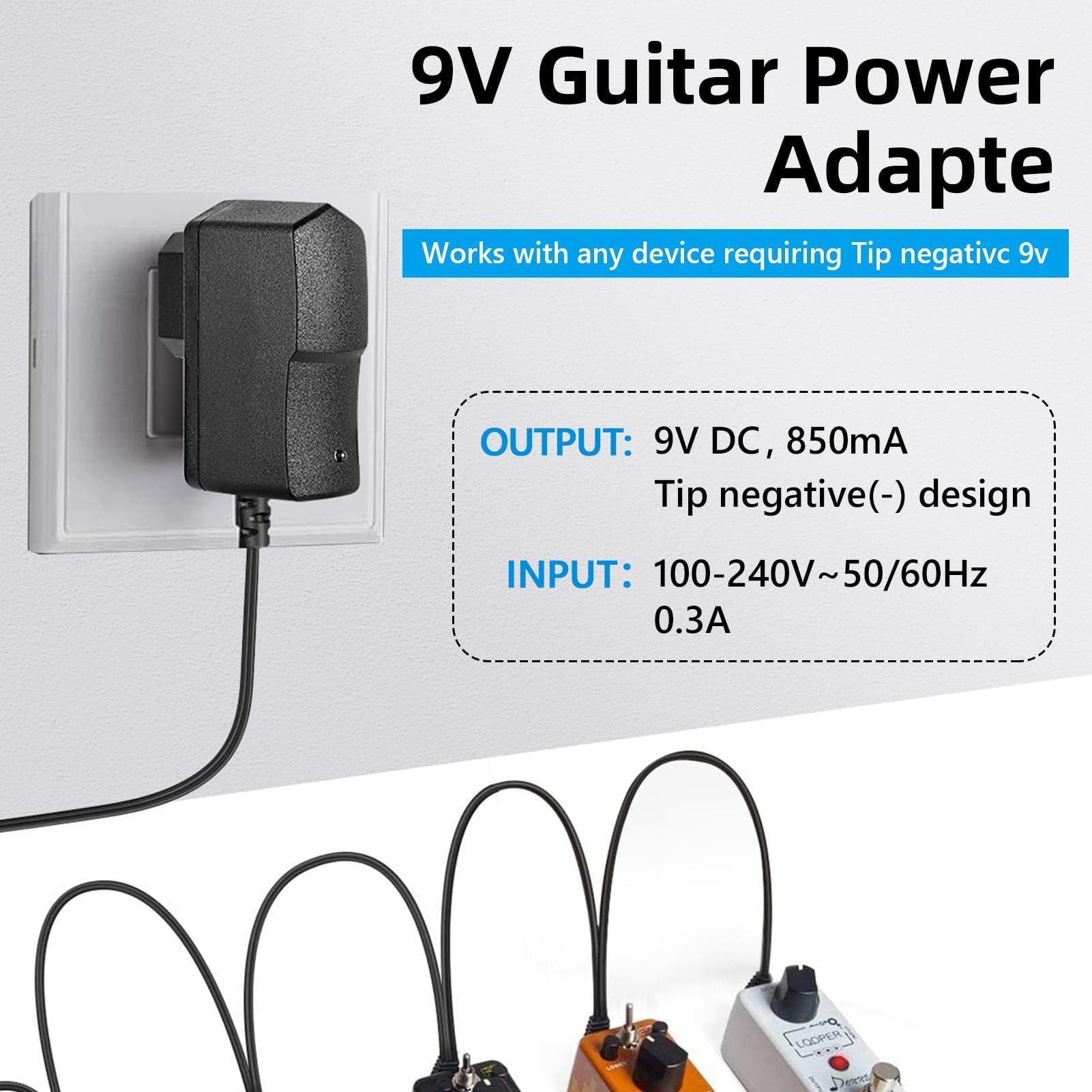 9V 1A Alientatore per Pedali Chitarra, Centro Negativo anicotto