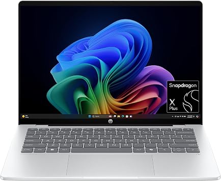 HP OmniBook 5 14 inch Next Gen AI PC, 2K Touchscreen, Snapdragon X Plus X1P- 42-100, 16 GB RAM, 512 GB SSD, Qualcomm Adreno GPU, Windows 11 Home, Copilot+ PC, Glacier Silver, 14-he0000nr
