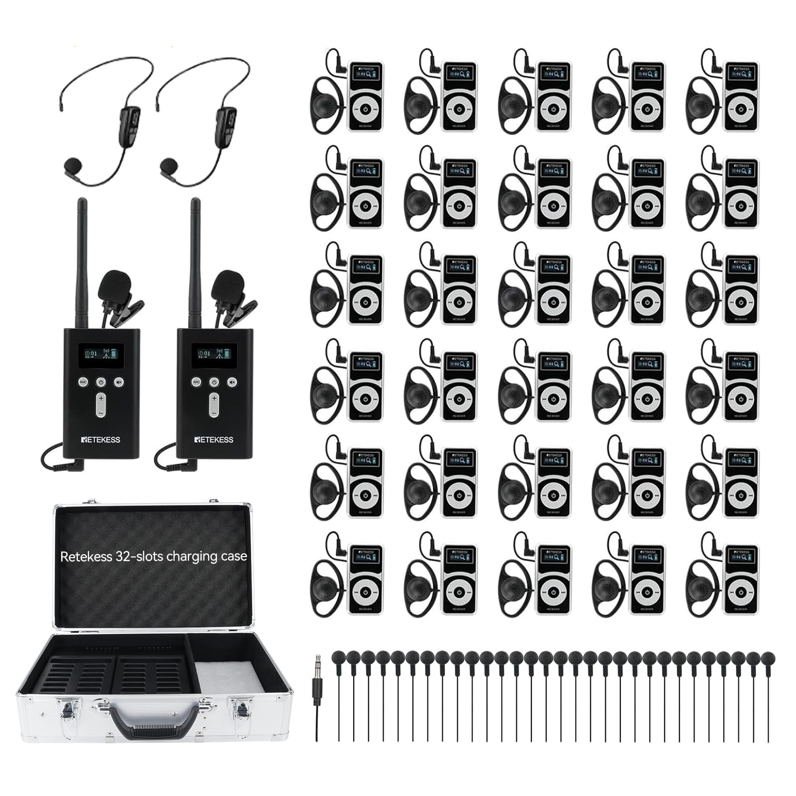 Retekess T130Pro Wireless Tour Guide System, Riduzione del Rumore Migliorata, Guida Turistica Audio a Sussurro, 160m, per Turismo, Visita Fabbrica (2 Trasmettitori 30 Ricevitori)