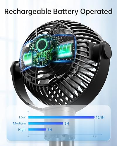 Miniatura 4 de Ventilador de cochecito recargable con batería, ventilador portátil desmontable con clip giratorio de 360, mini ventiladores pequeños silenciosos de