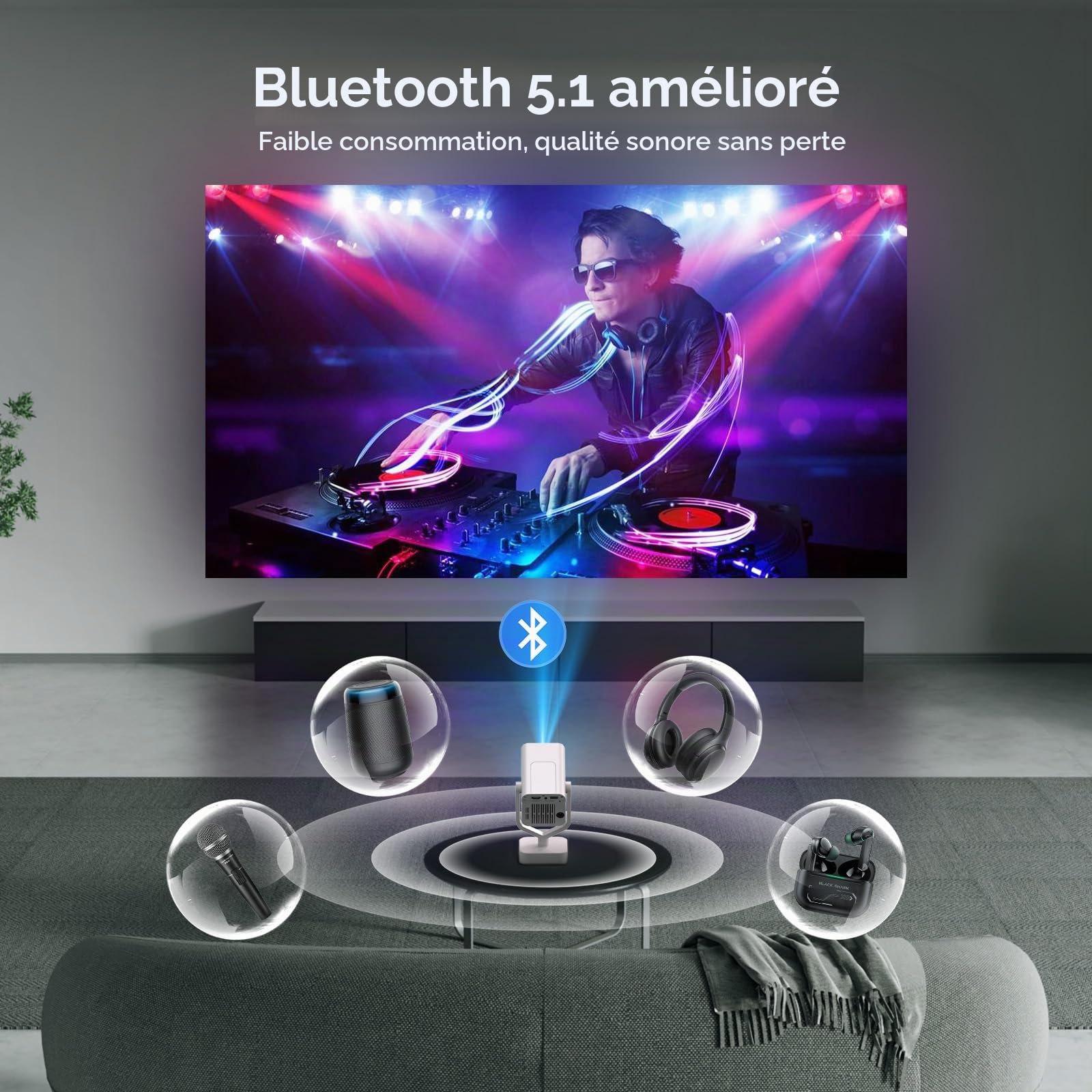 【Focus Électrique】 Mini Projecteur avec Auto Keystone, 270°Rotating, Projecteur Portable, Full HD 1080p, Compatible BT 5.2, WiFi6, AKATUO Vidéoprojecteur Portable pour téléphone/FireStick