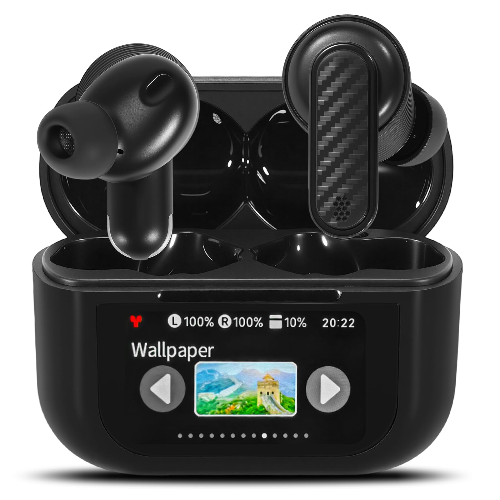 Bluetooth Kopfhörer, 2025 Neue Kopfhörer Kabellos mit Touchscreen, Bluetooth 5.4, ANC+ENC Noise Cancelling, In-Ear Buds mit Bildschirm, 3D Stereo Wireless Earbud, Hi-Fi Stereo & Touch-Steuerung, Black