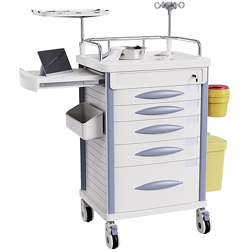 Medical Rolling Crash Cart with Accessories-CPR Board, IV Pole, O2