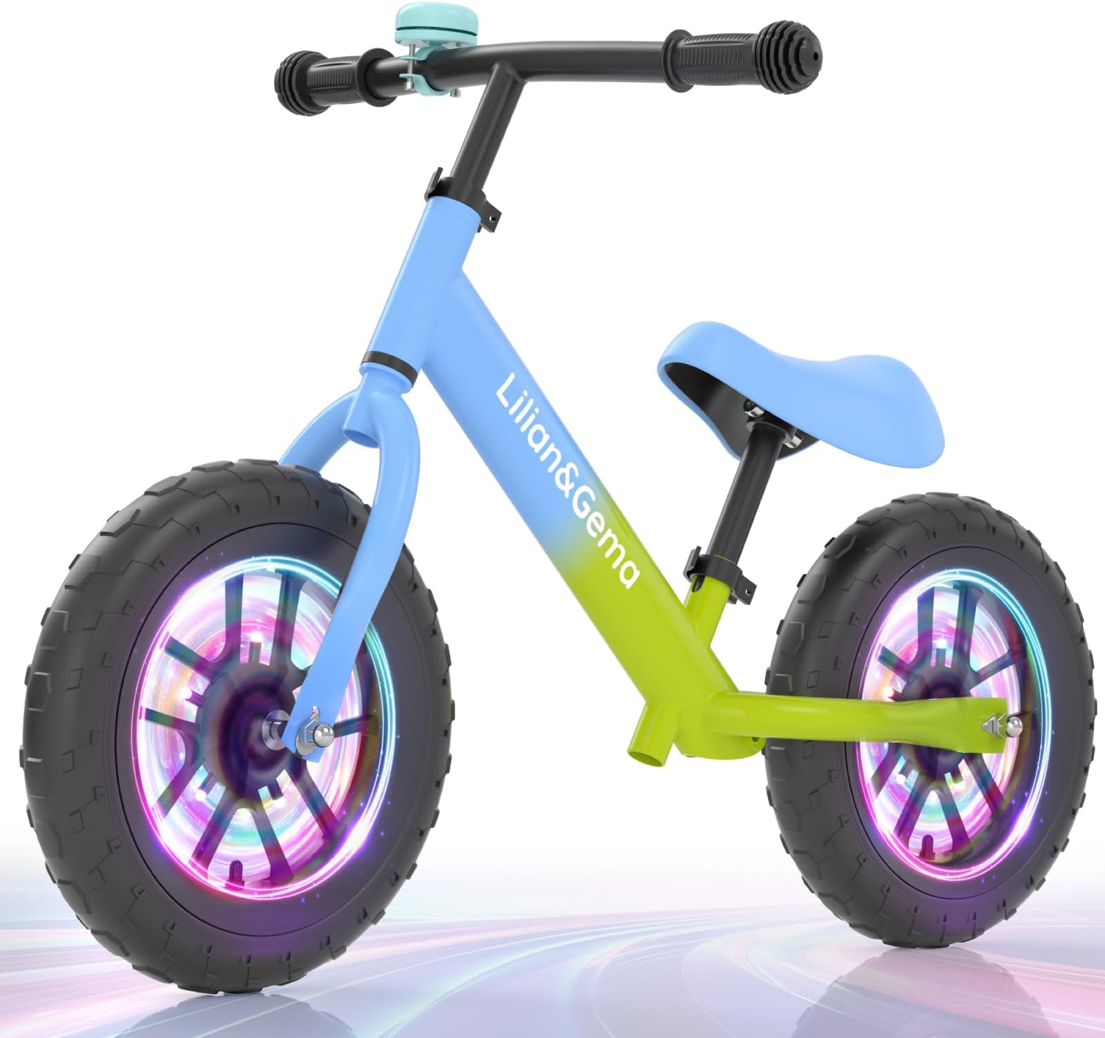 Toddler Balance Bike Colorful Lighting, 12'' Kids Balance Bike for 2-5 Years Old with Adjustable Seat & Handlebar, Toddler Gift Bike Suitable for Boys and Girls Ages 2 3 4 5