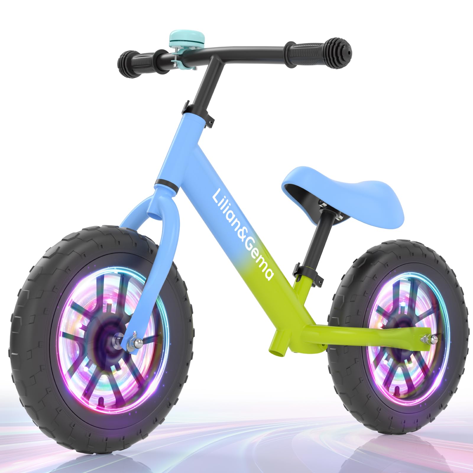 Balance Bike, Colorful Lighting Toddler Balance Bike, No Pedal Toddler Bikes with Adjustable Handlebar & Seat