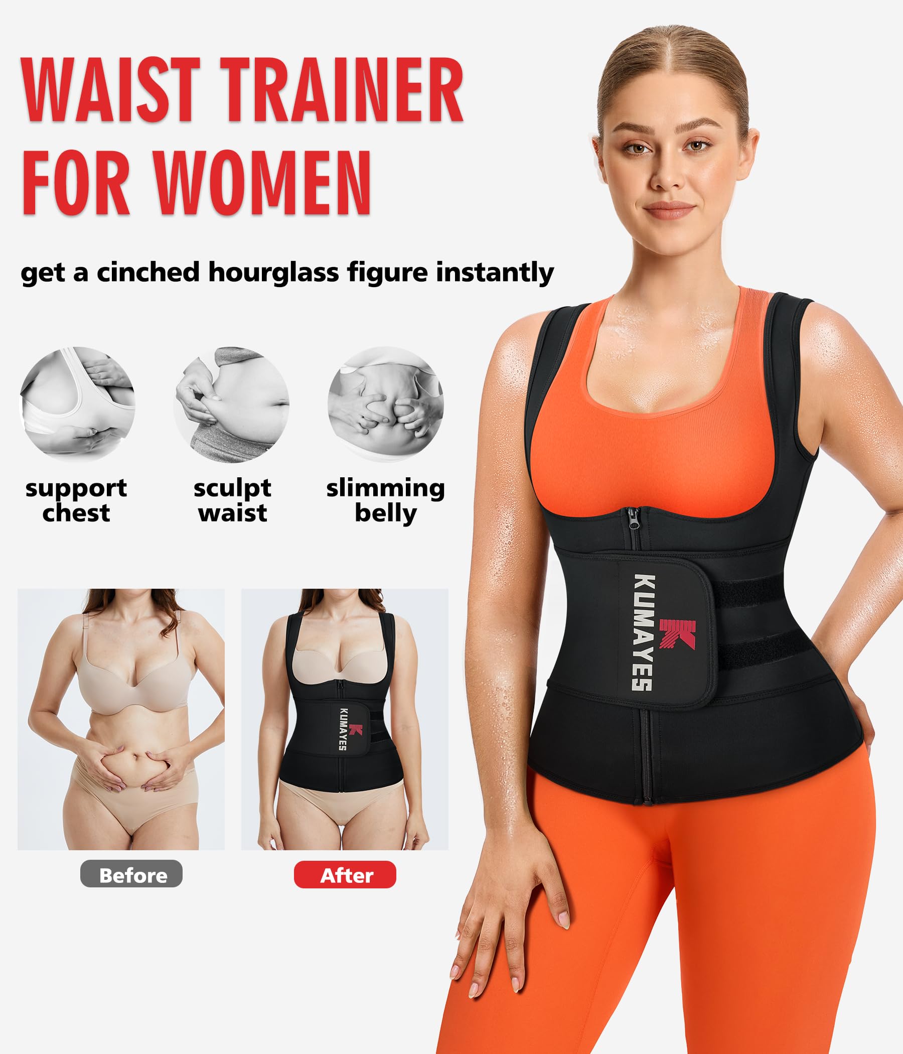 KUMAYES Fascia Dimagrante Donna Sauna Fascia Lombare Supporto Schiena per Dimagrire panciera Snellente Brucia Grassi Addominali Palestra Fitness