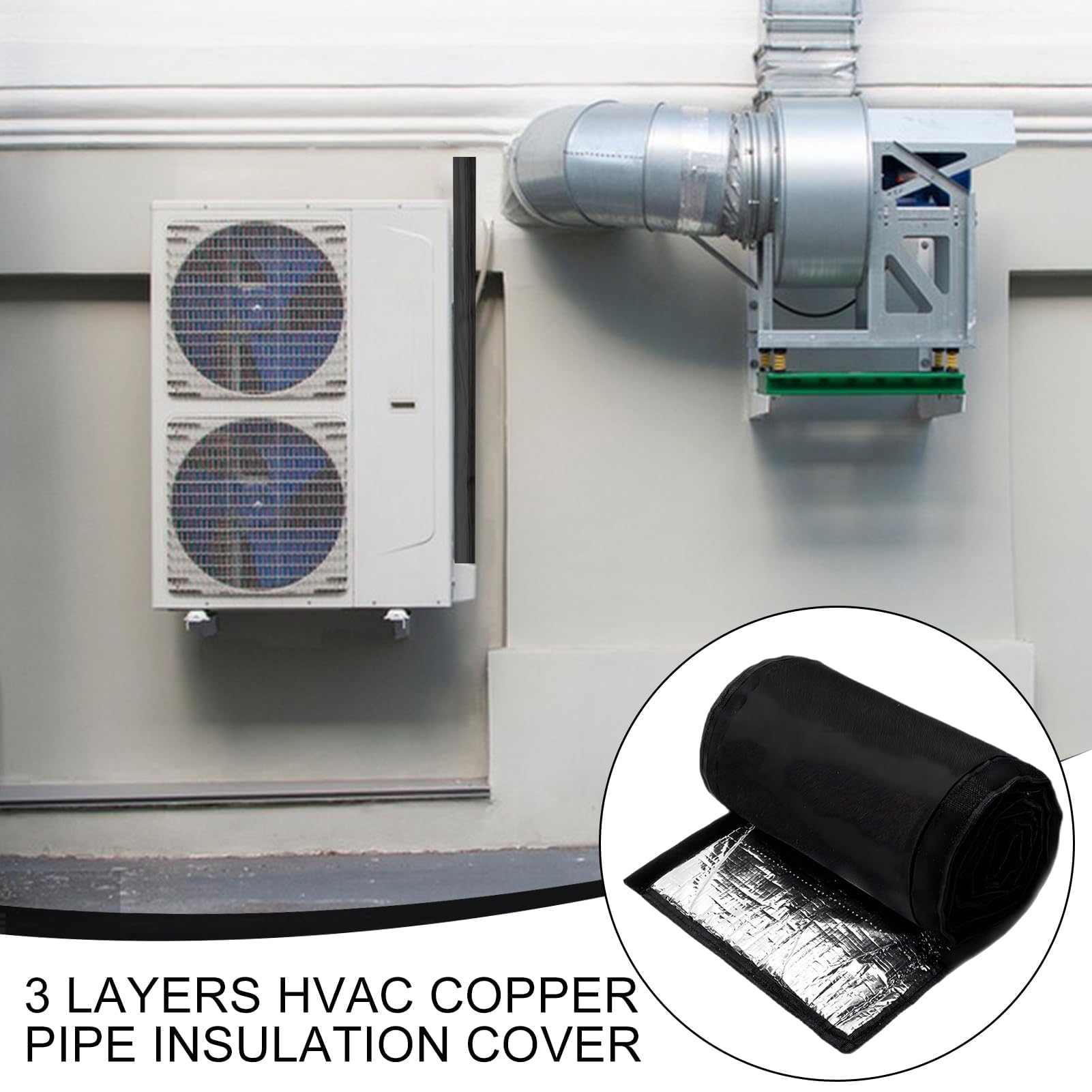 Aislamiento de tubería de cobre de alta resistencia 72x10.2 pulgadas de manga 3 capas cubierta resistente a la intemperie para aire libre AC Mini Split Central Aire acondicionado Sistema de HVAC Prote