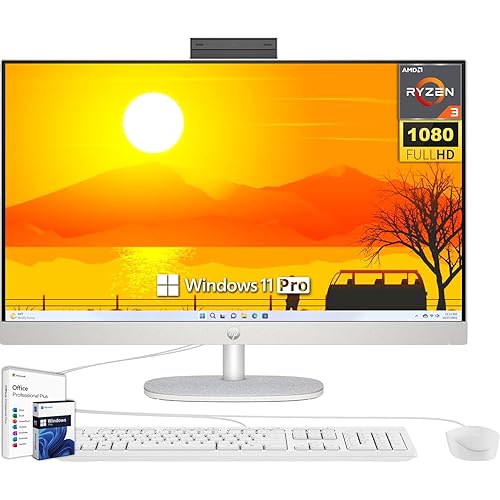 HP 27 All in One Desktop Computer, 27" FHD IPS Display, AMD Ryzen 3 7320U Processor, 8 GB RAM, 512 GB SSD, Microsoft Office Lifetime License & Windows 11 Pro, Wired Keyboard & Mouse, HDMI, Wi-Fi 6