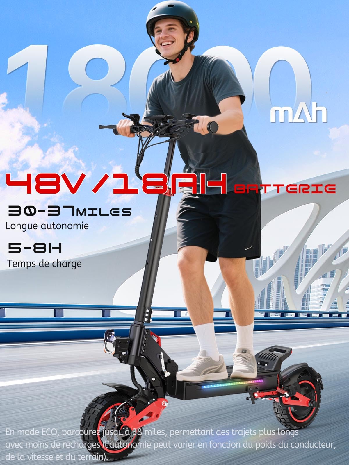Trottinette Électrique Adulte 1600W - Autonomie 45-55KM Batterie 48V 18Ah Trotinette Electrique Adulte 10.5" Tout Terrain Double Suspension Double Frein Trottinette Électrique Pliable